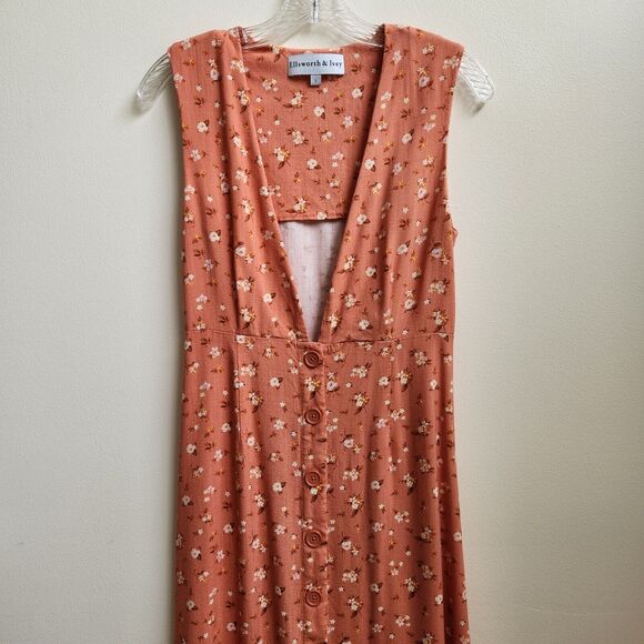 Ellisworth & Ivey Dress Womens S Coral Floral Maxi Front Button Cottagecore Boho - Picture 2 of 16